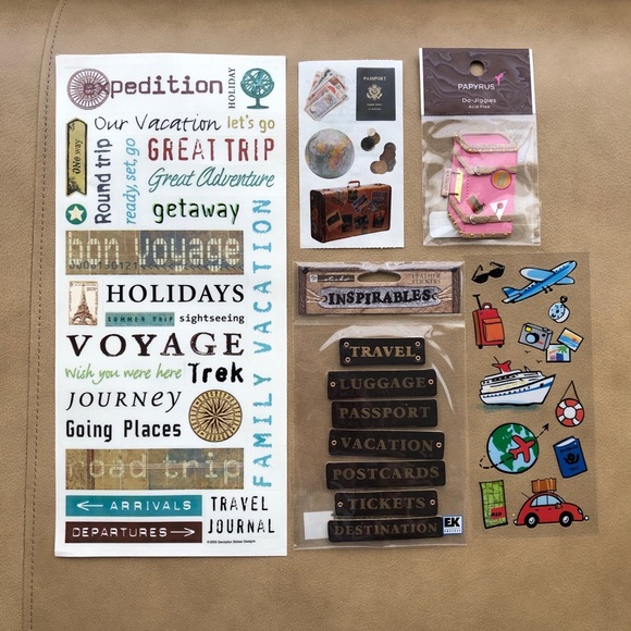 Set of 5 Travel Themed Stickers for Scrapbooking